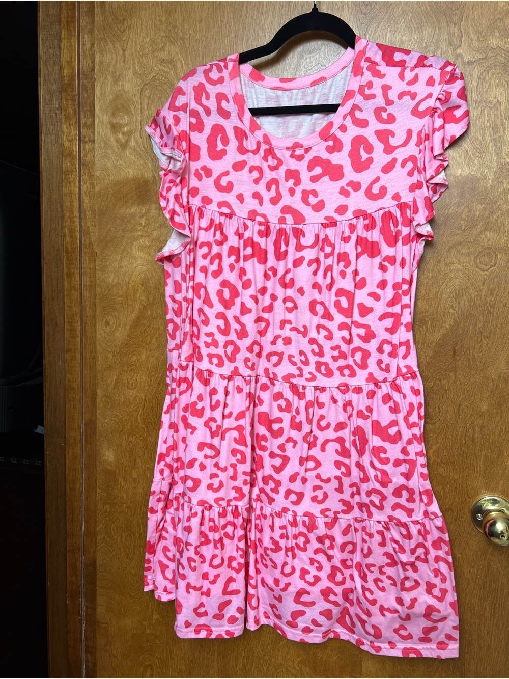 Girls Pink Leopard Print Tiered Dress